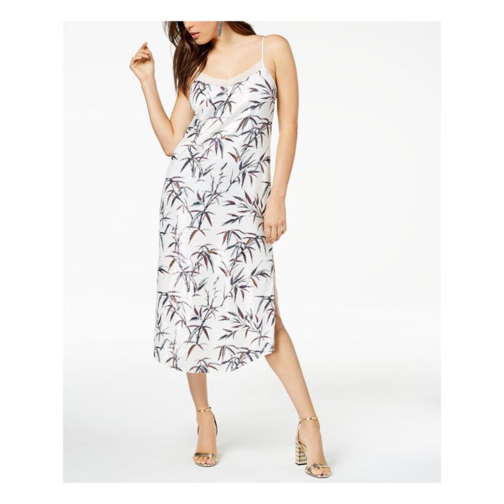 RACHEL ZOE Womens White Sequined Spaghetti Strap Scoop Neck Midi Party Dress 6